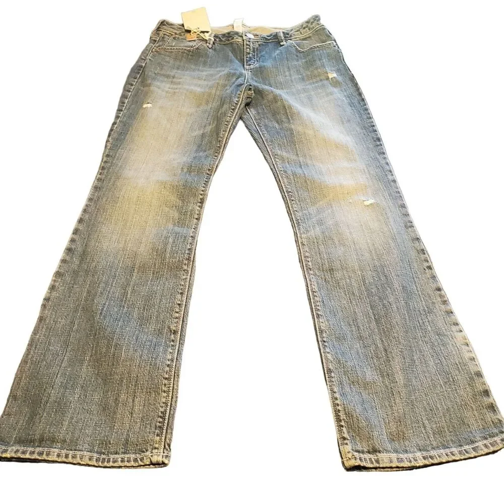 New Gap Girls Size 14 Plus Distressed Straight Slight Flare Jeans Flap Pockets